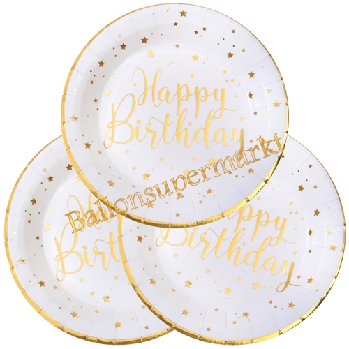 Partyteller-Happy-Birthday-Gold-Partydekoration-zum-Geburtstag-Tischdeko-Pappteller