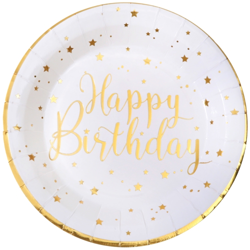 Partyteller-Happy-Birthday-Gold-Partydekoration-zum-Geburtstag-Tischdekoration-Pappteller