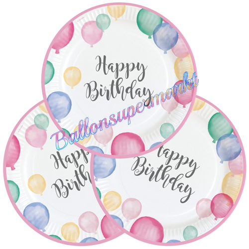 Partyteller-Happy-Birthday-Pastell-Partydekoration-Tischdeko-zu-Kindergeburtstag-Geburtstag-Pastellfarben