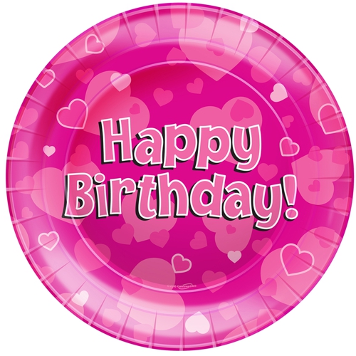 Partyteller-Happy-Birthday-Pink-Partydeko-Tischdekoration-zum-Kindergeburtstag-Maedchen