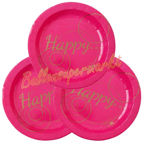 Partyteller-Happy-Pink-Partydeko-Dekoration-Party-Fest-Feier-Tischdekoration