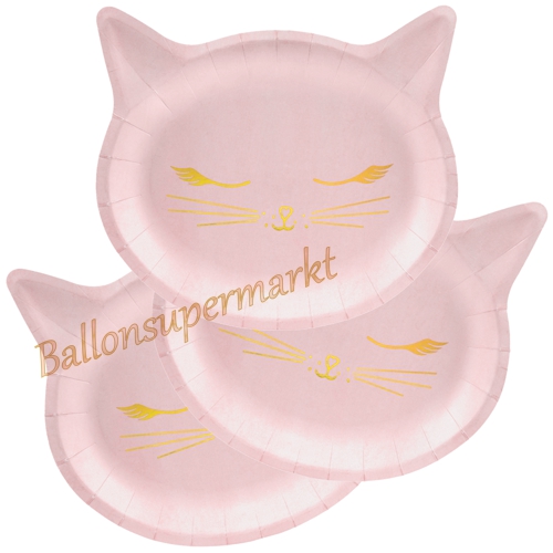 Partyteller-Katze-Rosa-Gold-Wimpeln-Partydeko-Dekoration-Party-Fest-Feier-Tischdekoration