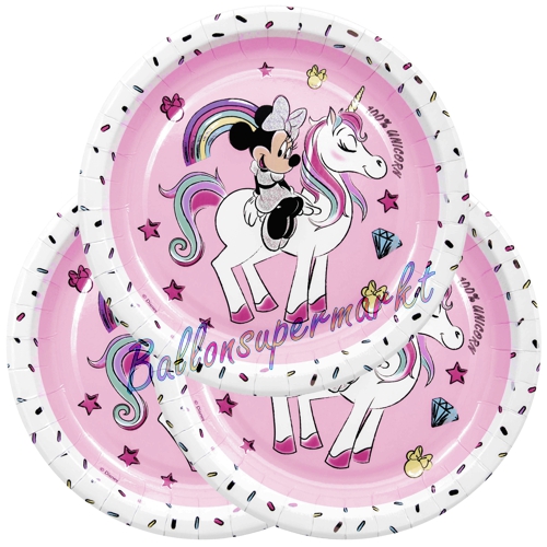 Partyteller-Minnie-Maus-Einhorn-Partydekoration-Kindergeburtstag-Minnie-Unicorn-Tischdeko
