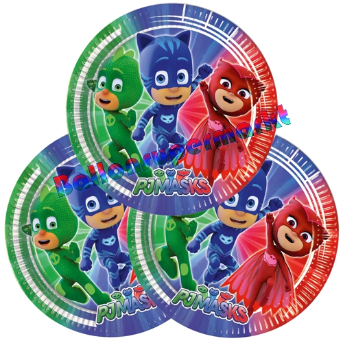 Partyteller-PJ-Masks-Partydekoration-Kindergeburtstag-Pyjamahelden-Tischdeko