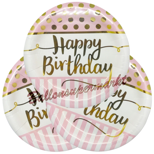 Partyteller-Pink-Chic-Happy-Birthday-Dekoration-Geburtstagsparty-Partydekoration-zum-Geburtstag