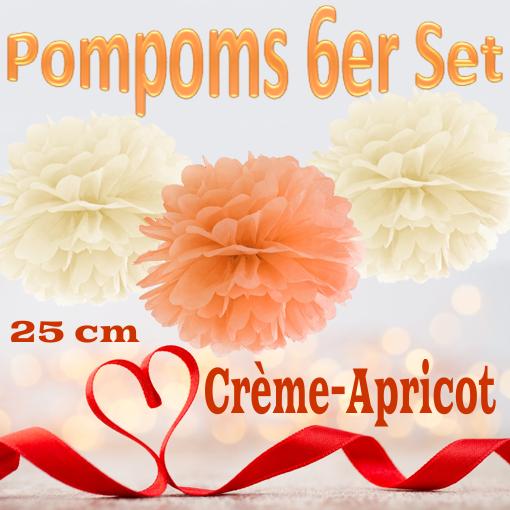 Pompoms-in-Creme-und-Apricot-25-cm-6er-Set