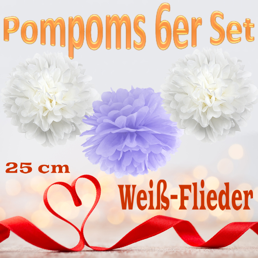 Pompoms-in-Flieder-Weiss-25-cm-6er-Set
