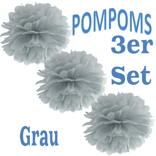 Pompoms-in-Grau-35-cm-3er-Set