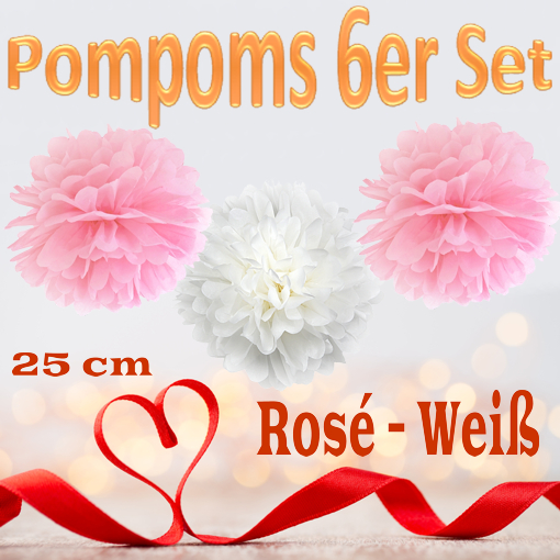 Pompoms-in-Rosee-und-Weiss-25-cm-6er-Set
