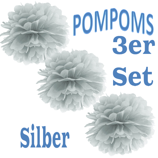 Pompoms-in-Silber-35-cm-3er-Set