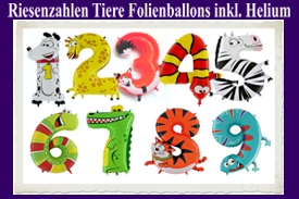 Riesige Zahlen-Luftballons aus Folie, Tiere, inklusive Ballongas-Helium, zum Kindergeburtstag
