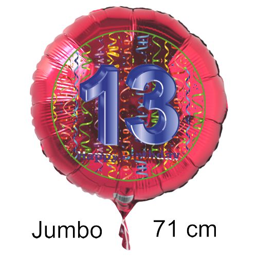 Rundluftballon-auf-rund-rot-71-cm-Zahl-13-mit-Helium