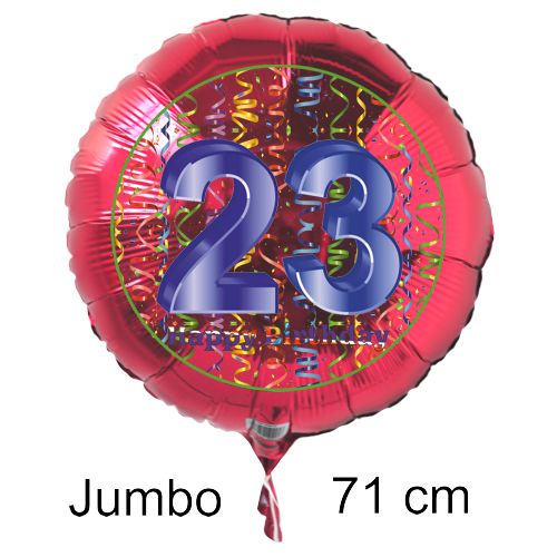 Rundluftballon-auf-rund-rot-71-cm-Zahl-23-mit-Helium