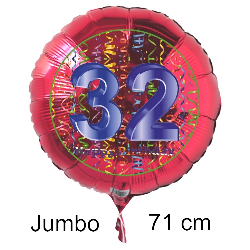 Rundluftballon-auf-rund-rot-71-cm-Zahl-32-mit-Helium