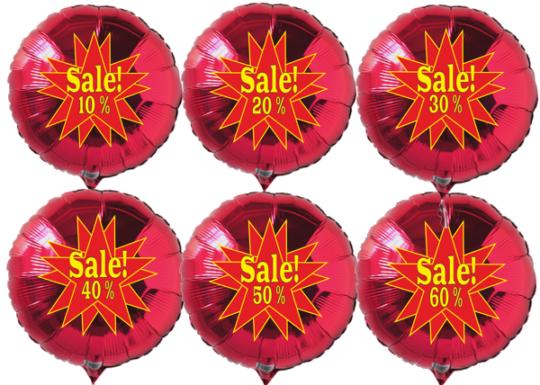 Sale-Prozente-Helium-Luftballons-in-Rot-Prozente-10-Prozent-20-Prozent-30-Prozent-40-Prozent-50-Prozent-und-60-Prozent