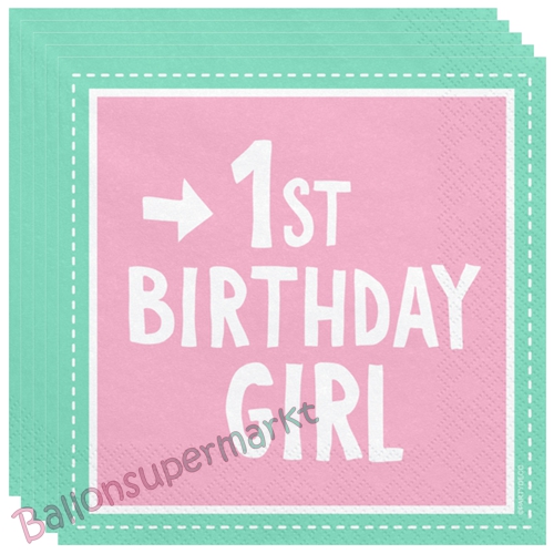 Servietten-1st-Birthday-Girl-Partydeko-Tischdekoration-zum-1-Geburtstag-Maedchen