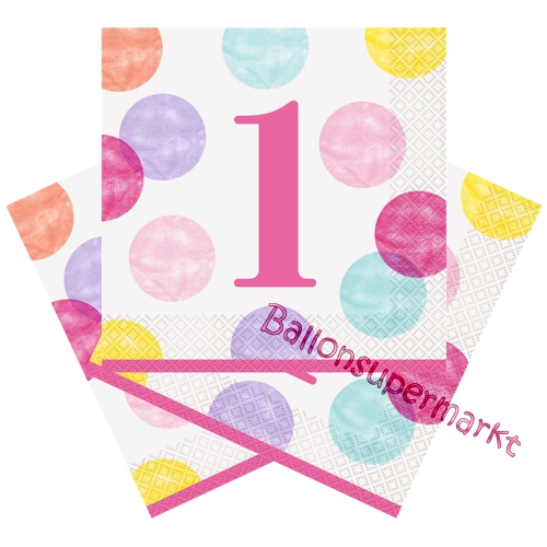 Servietten-1st-Birthday-Pink-Dots-Partydekoration-Tischdeko-zum-Kindergeburtstag-1.-Geburtstag
