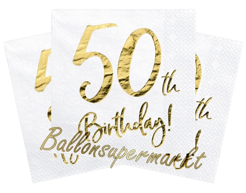 Servietten-50th-Birthday-Gold-Partydekoration-zum-50.-Geburtstag-Tischdeko