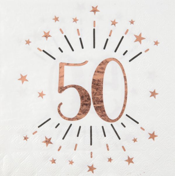 Servietten-Happy-50th-Rosegold-sparkling-Tischdekoration-zum-50.-Geburtstag-Partydekoration