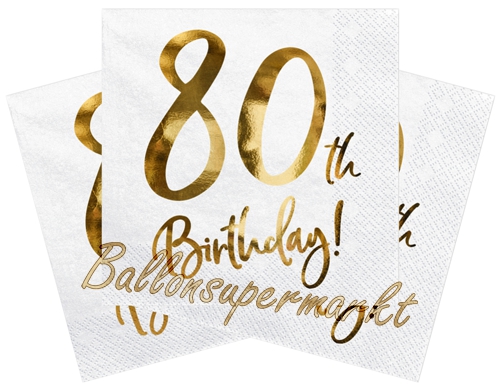 Servietten-80th-Birthday-Gold-Partydekoration-zum-80.-Geburtstag-Tischdeko
