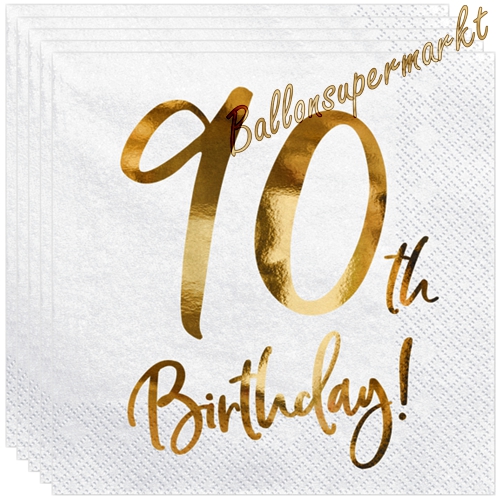 Servietten-90th-Birthday-Gold-Partydekoration-zum-90.-Geburtstag-Tischdekoration