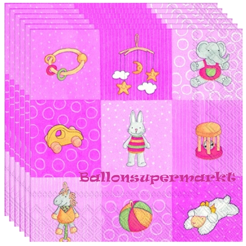 Servietten-Babies-Toys-rosa-Tischdekoration-Geburt-Babyparty-Maedchen-Spielzeuge