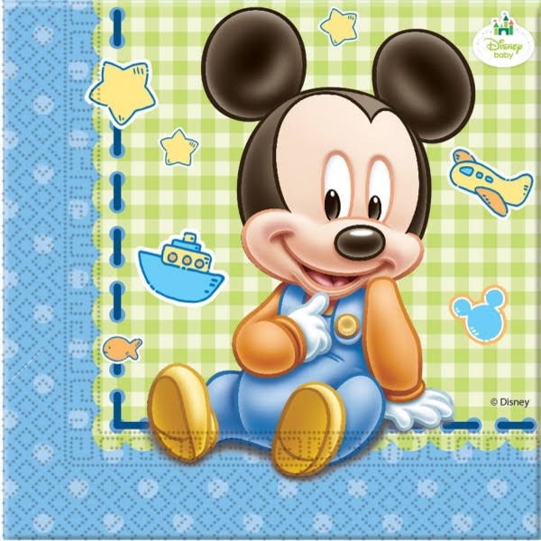 Servietten-Baby-Mickey-Maus-1-Kindergeburtstag-Disney-Tischdekoration