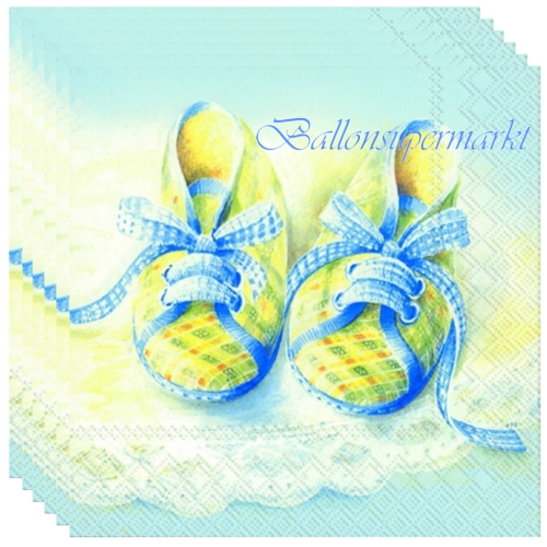 Servietten-Babyschuhe-blau-Tischdekoration-Geburt-Babyparty-Junge