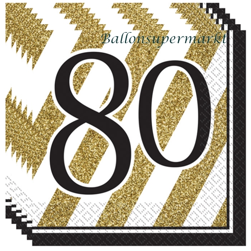 Servietten-Black-and-Gold-80-Dekoration-zum-80.-Geburtstag