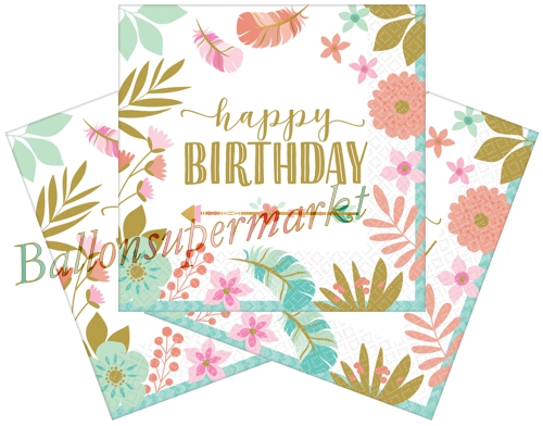 Servietten-Boho-Happy-Birthday-Partydeko-Tischdekoration-zum-Geburtstag-Pastell