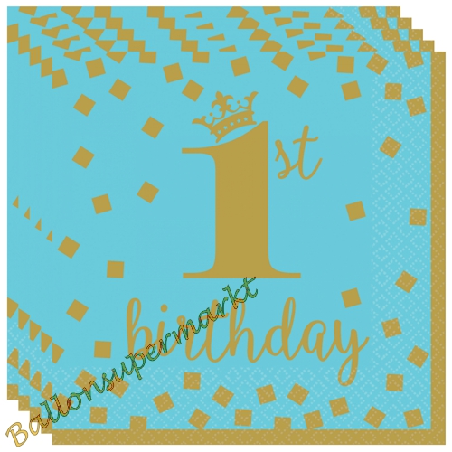 Servietten-Gold-1st-Birthday-blau-Partydeko-Tischdekoration-zum-1-Geburtstag-Junge