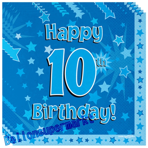 Servietten-Happy-10th-Birthday-Blau-Partydeko-Tischdekoration-zum-10-Geburtstag-Junge