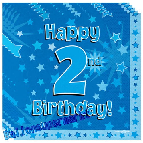 Servietten-Happy-2nd-Birthday-Blau-Partydeko-Tischdekoration-zum-2-Geburtstag-Junge