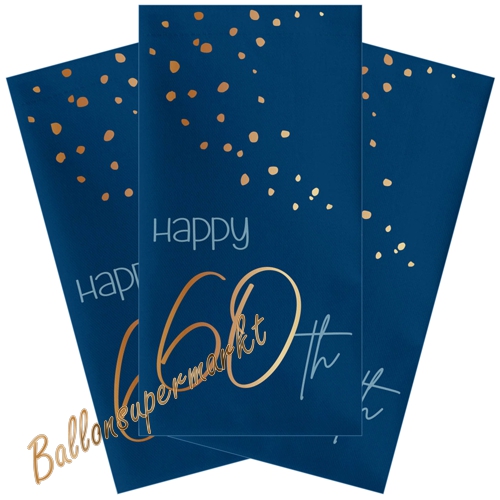 Servietten-Happy-60th-Elegant-True-Blue-Tischdekoration-zum-60.-Geburtstag