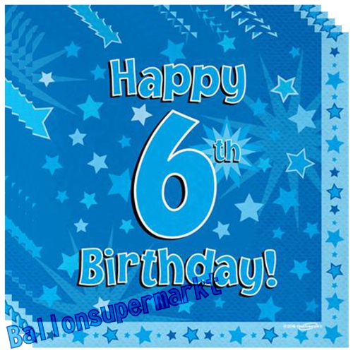 Servietten-Happy-6th-Birthday-Blau-Partydeko-Tischdekoration-zum-6-Geburtstag-Junge