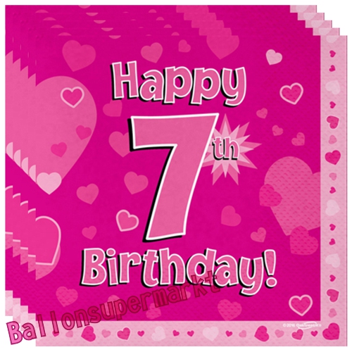 Servietten-Happy-7th-Birthday-Pink-Partydeko-Tischdekoration-zum-7-Geburtstag-Maedchen