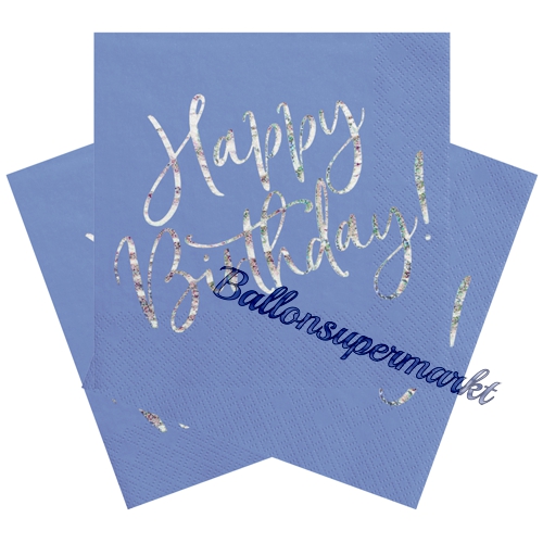 Servietten-Happy-Birthday-Blau-Silber-holografisch-Partydekoration-zum-Geburtstag-Tischdeko
