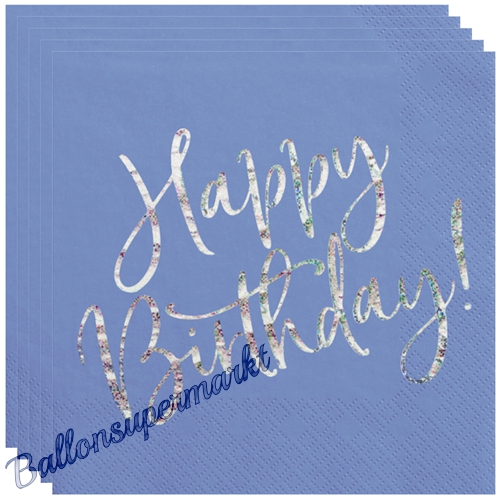 Servietten-Happy-Birthday-Blau-Silber-holografisch-Partydekoration-zum-Geburtstag-Tischdekoration