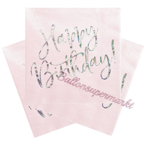 Servietten-Happy-Birthday-Rosa-Silber-holografisch-Partydekoration-zum-Geburtstag-Tischdeko