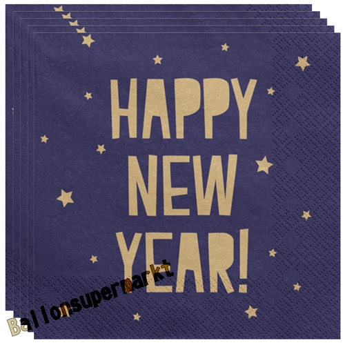 Servietten-Happy-New-Year-marineblau-Partydekoration-Tischdeko-zu-Silvester-Neujahr