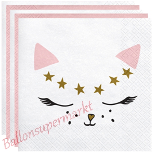 Servietten-Katze-Rosa-Gold-Partydeko-Dekoration-Party-Fest-Feier-Tischdekoration-Papierservietten