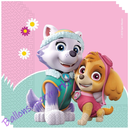 Servietten-Paw-Patrol-Skye-und-Everest-Partydekoration-Tischdeko-zum-Kindergeburtstag-Paw-Patrol-Maedchen-Rosa