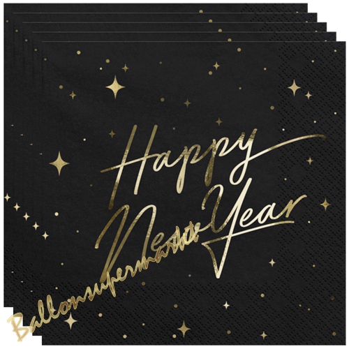 Servietten-Silvester-Happy-New-Year-Golden-Sparkle-Black-Partydekoration-Neujahr-Tischdeko