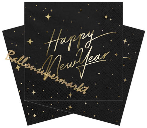 Servietten-Silvester-Happy-New-Year-Golden-Sparkle-Black-Partydekoration-Neujahr