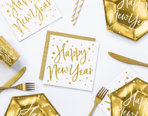 Servietten-Silvester-Happy-New-Year-Golden-Sparkle-White-Partydekoration-Neujahr-Tischdeko-Dekobeispiel
