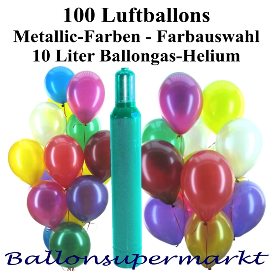 Set-Ballons-Helium-100-Luftballons-Metallicfarben-10-Liter-Helium-Farbauswahl