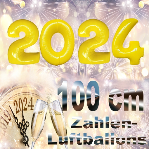 Silvester-Folienballons-Zahlen-2024-gelb-Luftballons-Dekoration-zu-Silvester-Neujahr-Partydeko