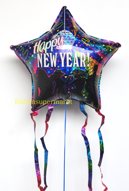 Silvester Luftballon, Silvester Dekoration, Ballon Happy New Year Star mit Ballongas