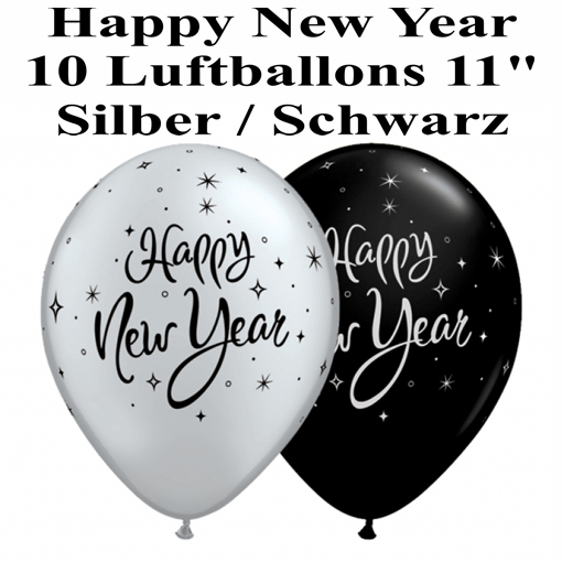 Latexballons-Happy-New-Year-Dekoration-zu-Silvester-Neujahr-Partydekoration, Silber, Schwarz