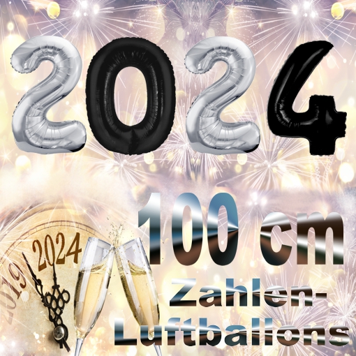 Silvester-Folienballons-Zahlen-2024-schwarz-silber-Luftballons-Dekoration-zu-Silvester-Neujahr-Partydeko
